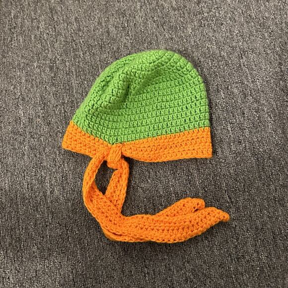 Michaelangelo TMNT Orange Green Kid Size Handmade Crochet Hat Costume Halloween - Picture 3 of 3